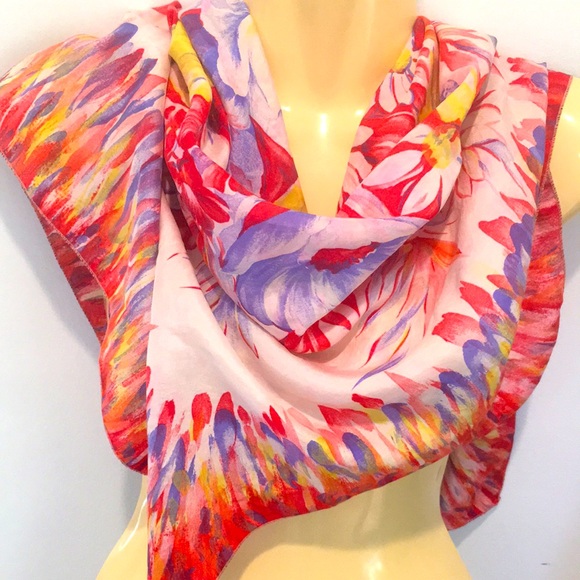 VTG 10 Momme Brico Pure Silk Floral Butterfly Print Scarf - Picture 6 of 13